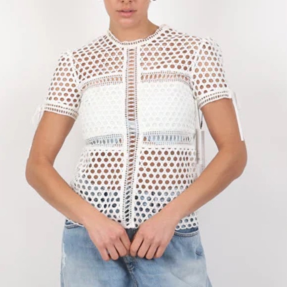 Self-Portrait Tops - Self-Portrait White Crochet Blouse